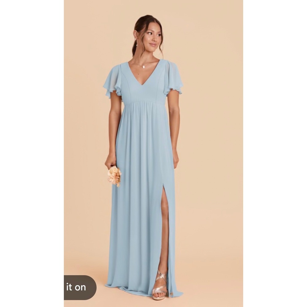 NWT Birdy Grey Hannah Chiffon Maxi Dress Dusty Blue V-Neck Flutter Sleeve Large